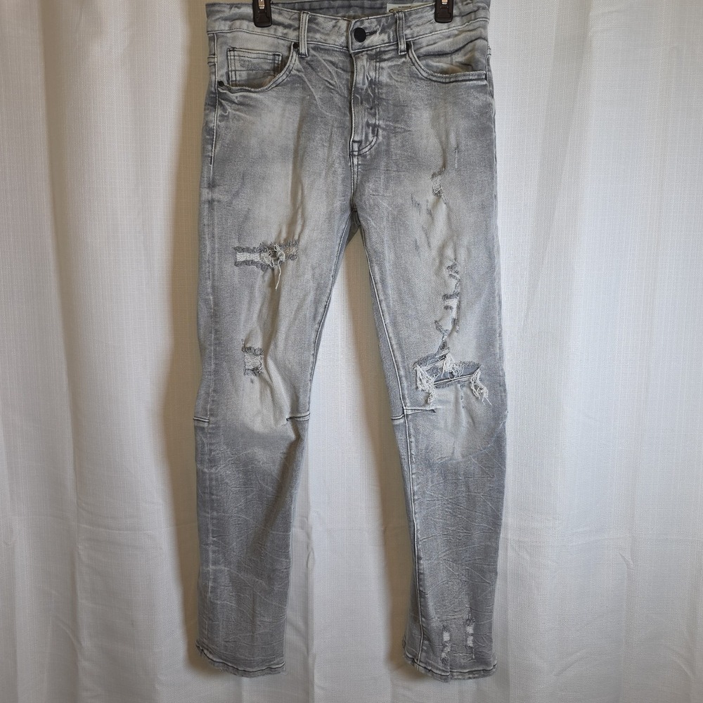 Smoke Rise Jeans Denim Mens 32x32 White/Gray Distressed Ripped Slim